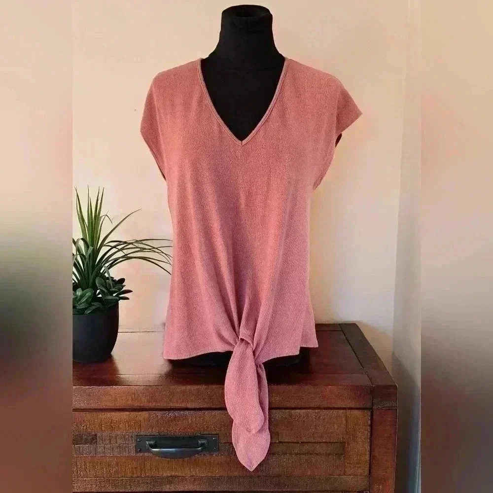 ❤️ Pleione Soft Knit V-neck Top Tie Front Womens Size Small
